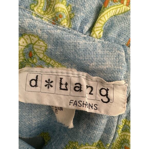 60’s 70’s D Lang Fashions ILGWU Blue Paisley Ruffle Neck Maxi Dress - Picture 7 of 10